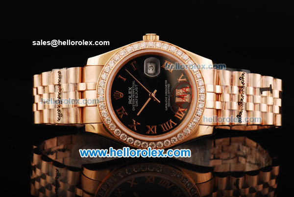 Rolex Datejust Oyster Perpetual Automatic Movement Full Rose Gold with Black Dial and Diamond Bezel - Click Image to Close
